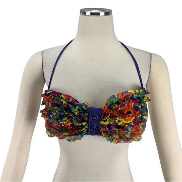 Xhilaration Ruffle Bikini Top Medium Layers Small Bust Multi Color Tie - Picture 1 of 5